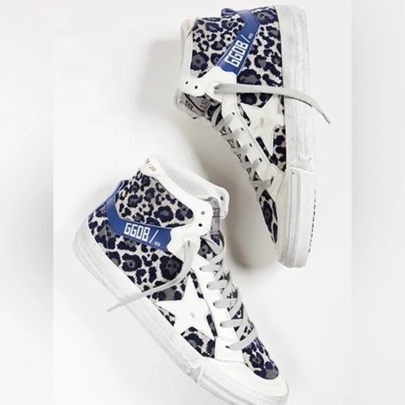 Golden Goose 2.12 High Top Sneakers Blue Velvet Leopard sz 38 - Picture 3 of 16